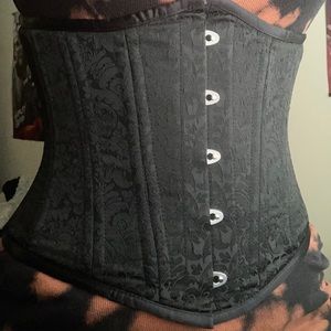 Black floral steel-boned underbust corset